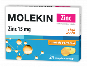 ZDROVIT MOLEKIN ZN 15MG PORTOCALE FARA ZAHAR 24 COMPRIMATE DE SUPT