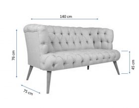 Canapea fixa West Monroe, Zeon, 2 locuri, 140x75x76 cm, lemn, albastru