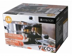 Oala pentru gatit la abur 3 piese, Vikos, Ambition, 1.5 L, 20 cm, inox