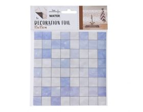 Autocolant decorativ Plaid, 15x15 cm, 8 piese, polipropilena, albastru