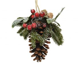 Decoratiune Pinecone and berries, Decoris, 12x20x25 cm, polietilena