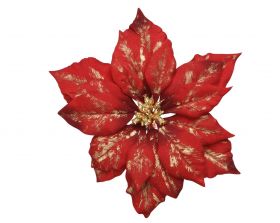 Decoratiune Poinsettia velvet, Decoris, 24x5 cm, poliester, rosu/auriu