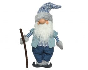 Decoratiune Gnome w hat &amp; stick, Decoris, 19x7x45 cm, poliester, albastru/alb