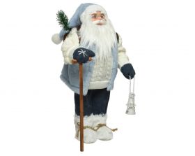 Decoratiune Santa w stick &amp;lantern, Decoris, 16x21x45 cm, poliester, albastru