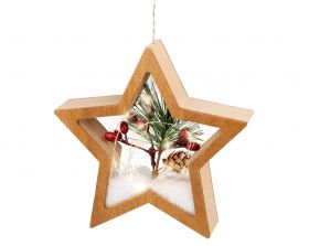 Decoratiune luminoasa suspendabila Star, Lumineo, 15 LED-uri, cu baterii, 18x4.5x17 cm, MDF