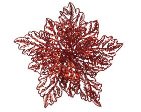 Decoratiune Poinsettia w glitter, Decoris, 23.5x10 cm, plastic, rosu