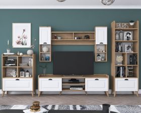 Mobilier living, Wren, AA101 - 2557, 4 corpuri, pal melaminat, alb/nuc