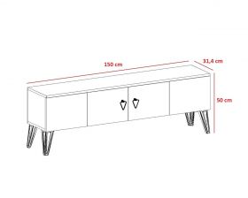 Comoda TV, Arnetti, Caprice, 150x50x31.4 cm, PAL, Alb/Auriu