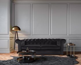 Canapea extensibila Oxford Chesterfield, 88x216x75 cm, 3 locuri, Graphite