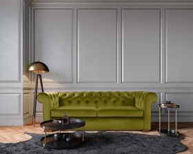 Canapea extensibila Oxford Chesterfield, 88x216x75 cm, 3 locuri, Olive