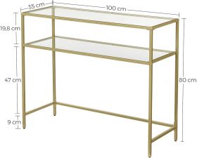 Consola Lines, Vasagle, 100 x 35 x 80 cm, otel/sticla temperata, auriu