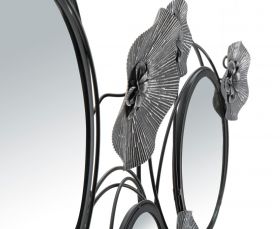 Decoratiune de perete cu oglinda 3D, Mauro Ferretti, 117x49 cm, fier, negru/gri