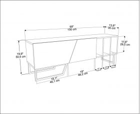 Comoda TV, Zena Home, Linossa, 150x50.5x35 cm, PAL, Alb/Negru