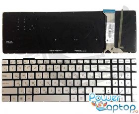 Tastatura gri Asus N551JM iluminata layout US fara rama enter mic