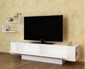 Comoda TV cu 2 rafturi Ekol, Decorotika, 150x31,5x40 cm, alb