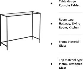 Consola Minimalist, Vasagle, 100 x 35 x 80 cm, otel/sticla temperata, negru