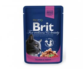 Brit Premium, Somon și Păstrăv, plic hrană umedă pisici, (în sos), 100g