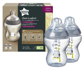 Set biberoane Closer to Nature Bufnita 0+ luni, 2 x 260ml, Tommee Tippee