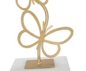 Suport pentru lumanare Butterfly, Mauro Ferretti, 10x10x26.5 cm, fier/marmura, auriu