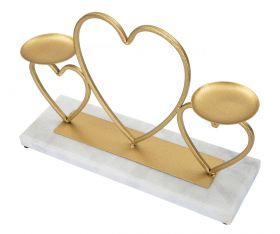 Suport pentru lumanari Hearts, Mauro Ferretti, 30x9x20 cm, fier/marmura, auriu