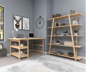 Set birou si biblioteca, Woodface, Softcity, 120x75x55 cm, Lemn, Natural