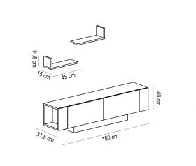 Comoda TV cu 2 rafturi Ekol, Decorotika, 150x31,5x40 cm, alb