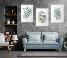 Set 3 tablouri Boho minimalism frunze flori - Dimensiune multicanvas: 3 tablouri 50x70 cm
