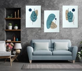 Set 3 tablouri Boho minimalism frunze profil femeie - Dimensiune multicanvas: 3 tablouri 40x60 cm