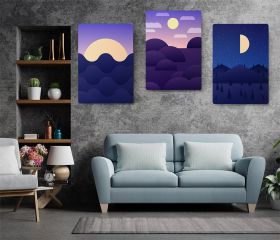 Set 3 tablouri Boho minimalism peisaj munti ocean - Dimensiune multicanvas: 3 tablouri 40x60 cm