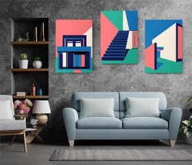 Set 3 tablouri arhitectura moderna minimalista - Dimensiune multicanvas: 3 tablouri 60x90 cm