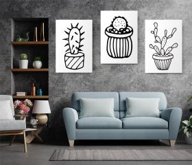 Set 3 tablouri cactusi multicanvas - Dimensiune multicanvas: 3 tablouri 60x90 cm