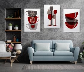 Set 3 tablouri cesti cafea pahare multicanvas - Dimensiune multicanvas: 3 tablouri 50x70 cm