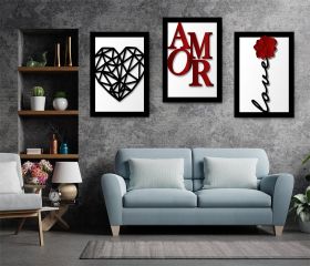 Set 3 tablouri inima amor trandafir multicanvas - Dimensiune multicanvas: 3 tablouri 30x45 cm