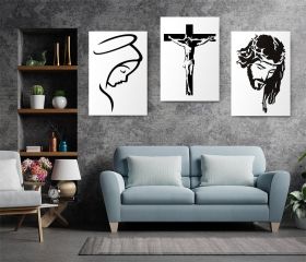 Set 3 tablouri minimaliste Maria Iisus Hristos - Dimensiune multicanvas: 3 tablouri 60x90 cm