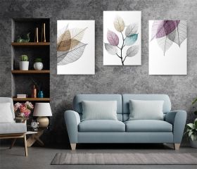 Set 3 tablouri minimaliste frunze - Dimensiune multicanvas: 3 tablouri 40x60 cm