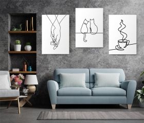 Set 3 tablouri minimaliste pisici maini cafea - Dimensiune multicanvas: 3 tablouri 40x60 cm