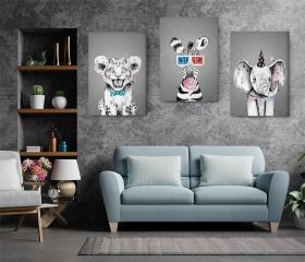 Set 3 tablouri tigru elefant zebra multicanvas - Dimensiune multicanvas: 3 tablouri 80x120 cm