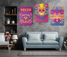 Set 3 tablouri muzica craniu motive abstracte - Dimensiune multicanvas: 3 tablouri 50x70 cm