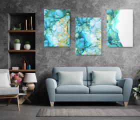 Set 3 tablouri imitatie marmura albastru - Dimensiune multicanvas: 3 tablouri 60x90 cm