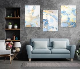 Set 3 tablouri canvas abstract albastru - Dimensiune multicanvas: 3 tablouri 80x120 cm