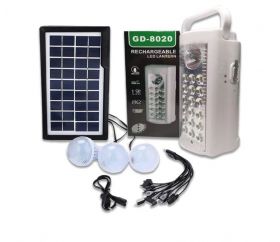 Kit Solar GD-8020 cu lanterna LED, 3 becuri incluse, acumulator, incarcare solara