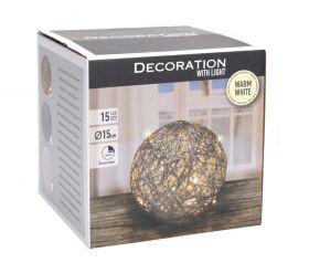 Decoratiune luminoasa Ball, 15x15x14 cm, rafie, auriu