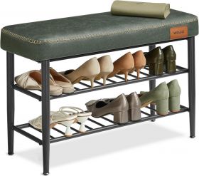 Bancheta cu pantofar Vasagle Ekho, 80 x 30 x 50 cm, max 135 kg, piele ecologica/otel, verde padure