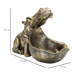 Decoratiune, Hippopotamus, Mauro Ferretti, 30 x 16 x 22 cm, polirasina, auriu