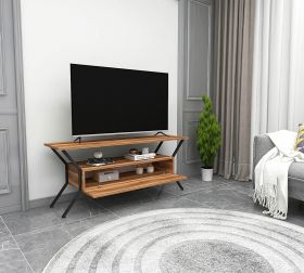 Comoda TV, Kalune Design, Tarz, 124x54x35 cm, Nuc / Negru