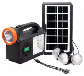 Kit solar de iluminare GD Times GD-102, 3 becuri, boxa BT, radio, 80W