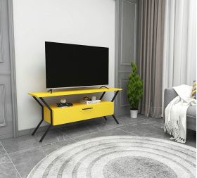 Comoda TV, Kalune Design, Tarz, 124x54x35 cm, Galben/Negru