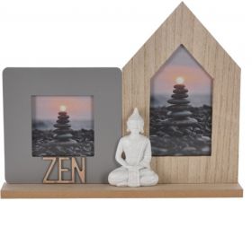 Rama foto Buddha white, 34.5x5x28 cm, lemn, gri/natural