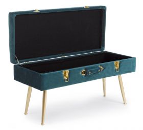 Bancheta Polina, Bizzotto, cu spatiu de depozitare, 80x34x42 cm, catifea, albastru navy