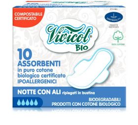 Absorbante de noapte din bumbac bio, hipoalergenic, compostabil, 10buc - VIVICOT BIO